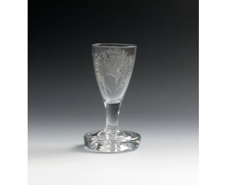 A Williamite firing glass, mid 18th century, perhaps later engraved with the profile of King William beneath the inscription 