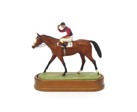 A Royal Worcester equestrian figure, c.1960-80, modelled by Doris Lindner, titled 'The Winner', a jockey on the back of a che