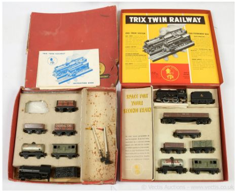 Trix Twin 3-rail Train Packs comprising (1) BR Freight Set containing 0-4-0 black Loco and Tender No.63950 along with 6 x Goo