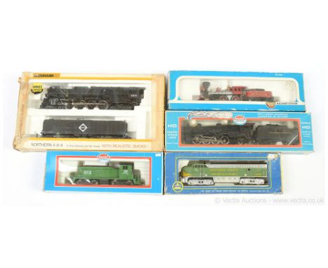 HO North American Outline Steam and Diesel Locos comprising Airfix 54170 4-4-0 Central Pacific Wild West style Steam Loco "Ju