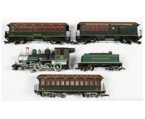 Bachmann G Gauge American Outline 4-6-0 Loco and Tender ET&amp;WNC green and black No.14 together with Passenger Coaches No.1