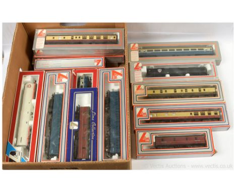Lima OO Gauge Passenger and Goods Rolling Stock comprising 4 x BR crimson and cream Mk.1 style (5311 Composite, 5325 Restaura