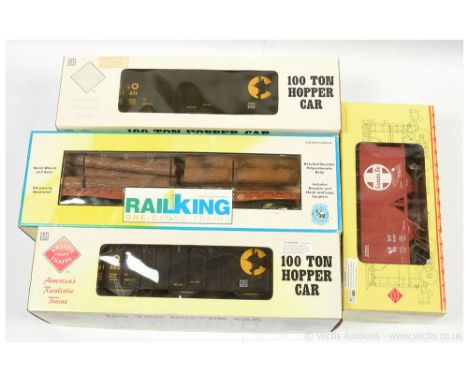 Aristocraft / Rail King G Gauge American Outline Freight Cars consisting of Ref ART41401 B&amp;O Hopper, Ref ART-41205 Santa 