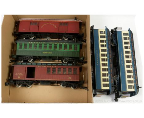 Bachmann G Gauge a group of American Outline Passenger Cars, Old Timers including The Blue Comet "Westphal" x 2, Pennsylvania