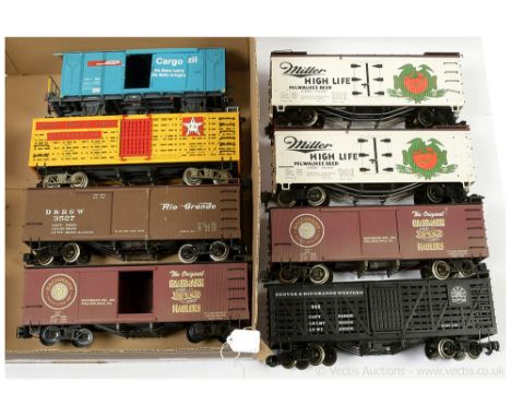 LGB / Bachmann G Gauge group of American and Continental Outline Freight Cars consisting of Bachmann Big Hauler Box Car, Mill