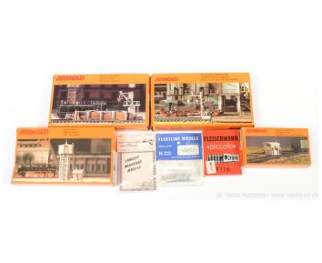 N Gauge Track and Accessories comprising Fleischmann Piccolo 2 x 9116 Buffer Stops with track section, Arnold Kits 6030 Gatem