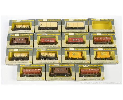 Wrenn Goods Wagons some duplication comprising 3 x W4657 6-wheel United Dairies Milk Tanker, 2 x W5001X Blue Spot Fish Van, 2