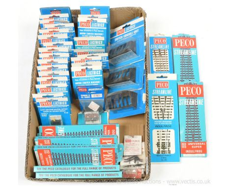 OO Gauge Peco track and accessories to include Streamline Medium Radius 3 way SL-99,Medium Radius L/H SL-96,3x SL-91xx R/H, 2