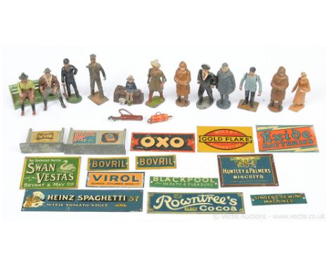 Britains and other commercial manufacturers Gauge 1 figures, enamel signs and associated items a quantity consisting of Brita