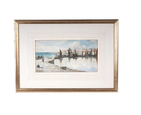 Thomas Swift Hutton (1865-1935) A Scottish Harbour, signed, watercolour, 17 x 32cms, in frame.