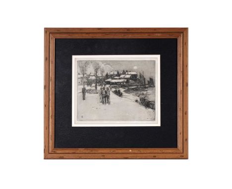 Frank Henry Mason(1876-1965)"Scarborough, Winter",pencil signed,etching,17.5 x 22.5cms, in frame.Provenance:Old label for Hen