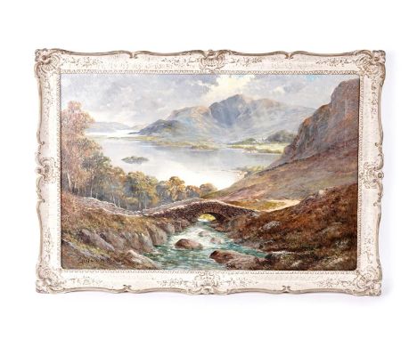 Graham Williams(1895-1950)Highland Landscape with Packhorse Bridge,signed,oil on canvas,50 x 75cms, in frame.