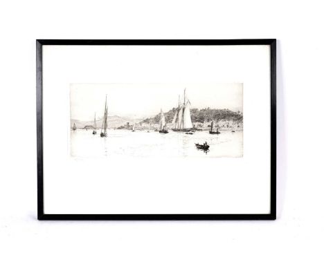 William Lionel Wyllie(1851-1931)The Bay of Oban,signed,etching,15 x 35cms, in frame.