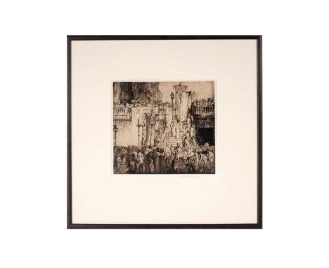 Frank Brangwyn(1867-1956)St. Peter's of the Exchange, Genoa,signed in pencil,etching,23 x 25.5cms, in frame.