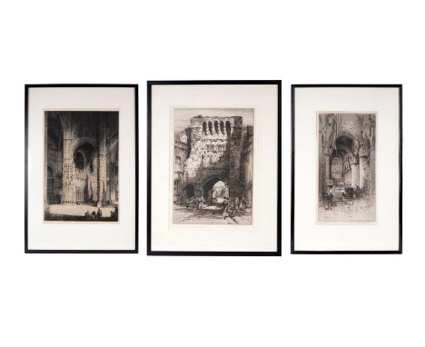 Albany E Howarth(1872-1936)"Winchester West Gate" and "St Giles, Edinburgh",pencil signed to the margin,etchings,40 x 27.5cms