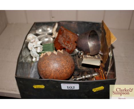 A collection of various miscellaneous items including watch  holder, toddy ladle bowl, cruet items etc.