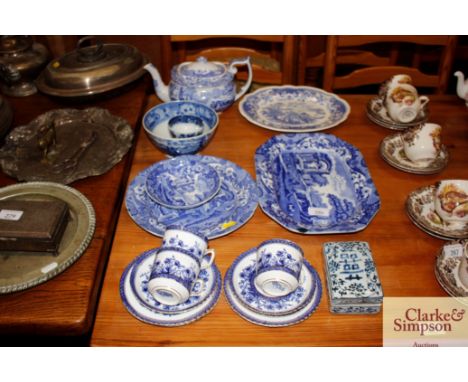 A quantity of various blue and white china to include Copeland Spode "Italian" pattern