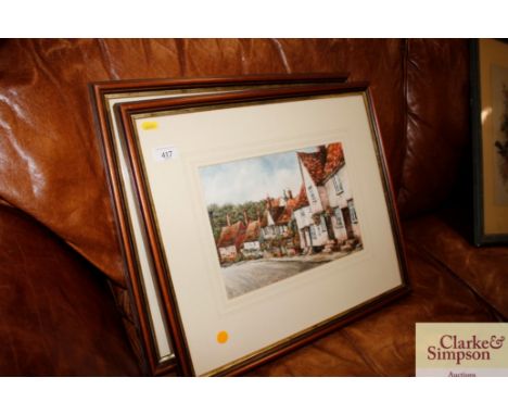 R Seager, watercolour study of Water Street, Lavenham; and another of Kersey