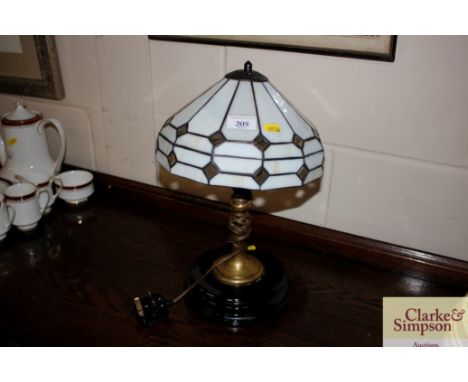A 1920's Veritas brass column table lamp with Tiffany style shade 