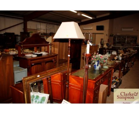 An oak standard lamp and shade