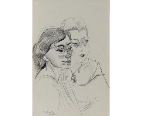 Felixmüller, Conrad (Dresden 1897 - 1977 Berlin)Zeichnung "Doppelportrait mit Londa", Bleistift auf chamoisfarbenem Velin, Po