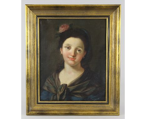 Roslin, Alexander (Malmö 1718 - 1793 Paris) attr.Gemälde, Öl auf Leinwand, Portrait einer jungen Frau mit Haarnetz und Rose, 