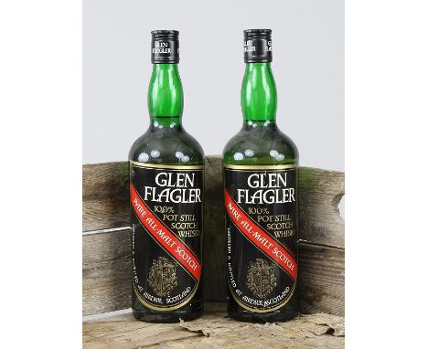Zwei Flaschen "Glan Flagler Pot Still Malt Scotch Whisky",Jeweils 75 cl. in grüner Flasche, Ende1970er/frühe 1980er Jahre, be