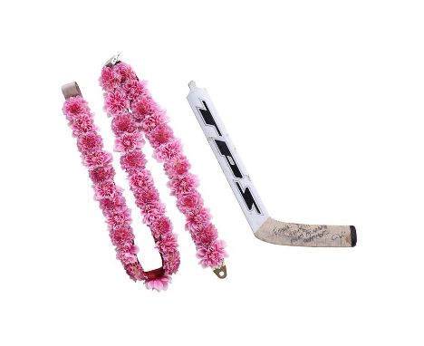 LOVE GURU, THE (2008) - Justin Timberlake Autographed Hockey Stick and Elephant Flower GarlandAn ice hockey stick autographed