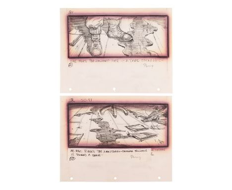 THING, THE (1982) - Two Hand-drawn Pencil Storyboards of Mac and the PuddlesA pair of hand-drawn pencil storyboards from John
