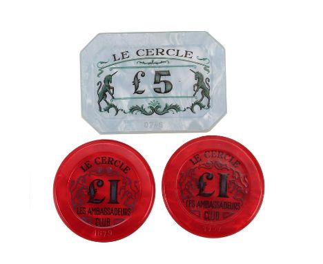 A HARD DAY'S NIGHT (1964) - Les Ambassadeurs Club Casino ChipsThree Les Ambassadeurs Club casino chips from Richard Lester's 