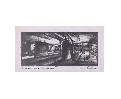JAMES BOND: THE SPY WHO LOVED ME (1977) - Ken Adam Liparus Supertanker with Three Submarines Production Design Autographed by