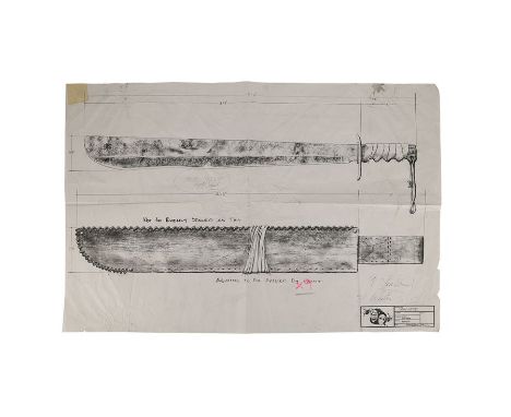 FREDDY VS. JASON (2003) - Jason's (Ken Kirzinger) Machete Printed Annotated Production DesignA printed drawing depicting Jaso