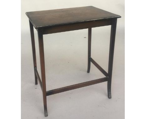 A quarter veneered walnut side table with outward swept legs, 33x46x53.5cmH 