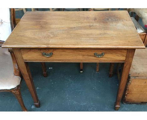 A light mahogany hall table with single long frieze drawer, raised on square tapered legs and spade feet, 84.5cmW 