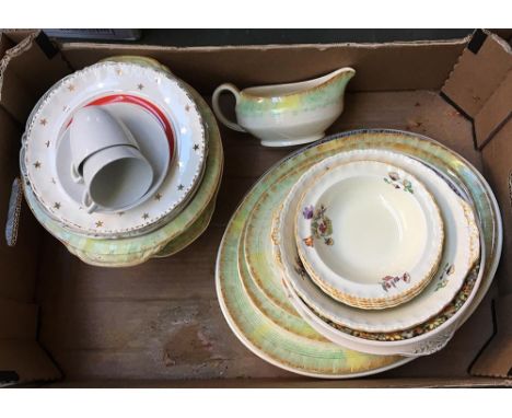 A mixed box of ceramics to include Wood's Ivory Ware, tureens, meat plates, sauce boat and other mixed ceramics 