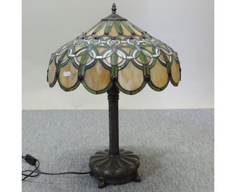 A Tiffany style leaded glass table lamp and shade, 61cm tall