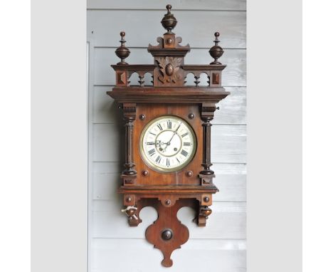 An early 20th century mahogany cased Vienna style wall clock, 85cm tall
