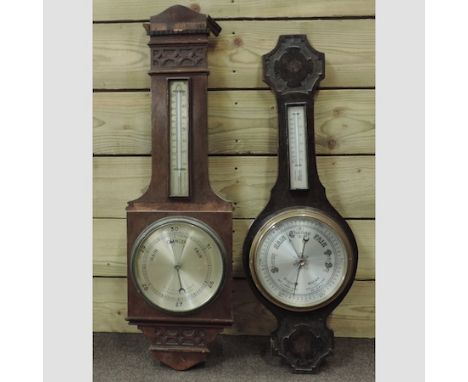 An early 20th century aneroid barometer, together with another, largest 83cm tall