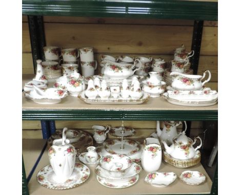 A collection of Royal Albert Old Country Roses pattern tea and dinner wares, to included vases, trays, sauce boats, trinket d