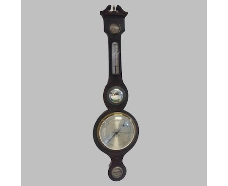 A 19th century mahogany cased wheel barometer, with painted decoration, 96cm tall