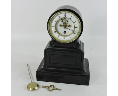 A 19th century black slate mantel clock, 28cm tall