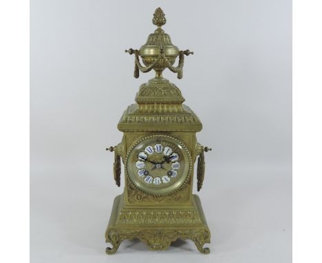 A French brass cased mantel clock, 40cm tall