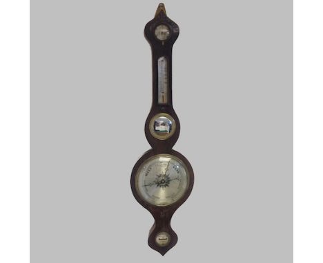 A 19th century rosewood cased wheel barometer, with painted decoration, 94cm tall