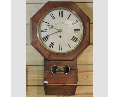A 19th century pine cased drop dial wall clock, 70cm tall