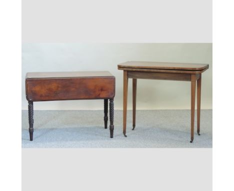 A Victorian mahogany pembroke table, on spirally turned legs, together with a 19th century mahogany card table, 95cm