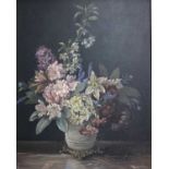 THOMAS G. HILL (British 20th Century) oil on board - still life flowers in a vase, signed and