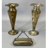 GROUP OF SILVER ITEMS, George V octagonal trumpet form vases a pair with weighted bases,