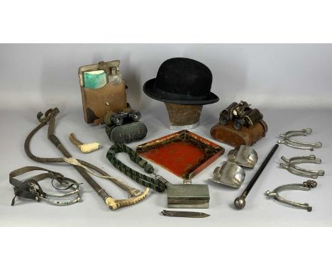 VINTAGE COLLECTABLES GROUP, some riding / hunting related, Carl Zeiss Jena DRP binoculars in leather case, Swine & Adeney lea