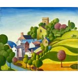 RALPH SPILLER (British 1934 - 2011) oil on board - entitled verso ' Church at Gelligaer', initialled