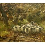 D. FULTON (Scottish 19th century) oil on canvas - shepherd herding sheep in lane, 'Off to Pastures